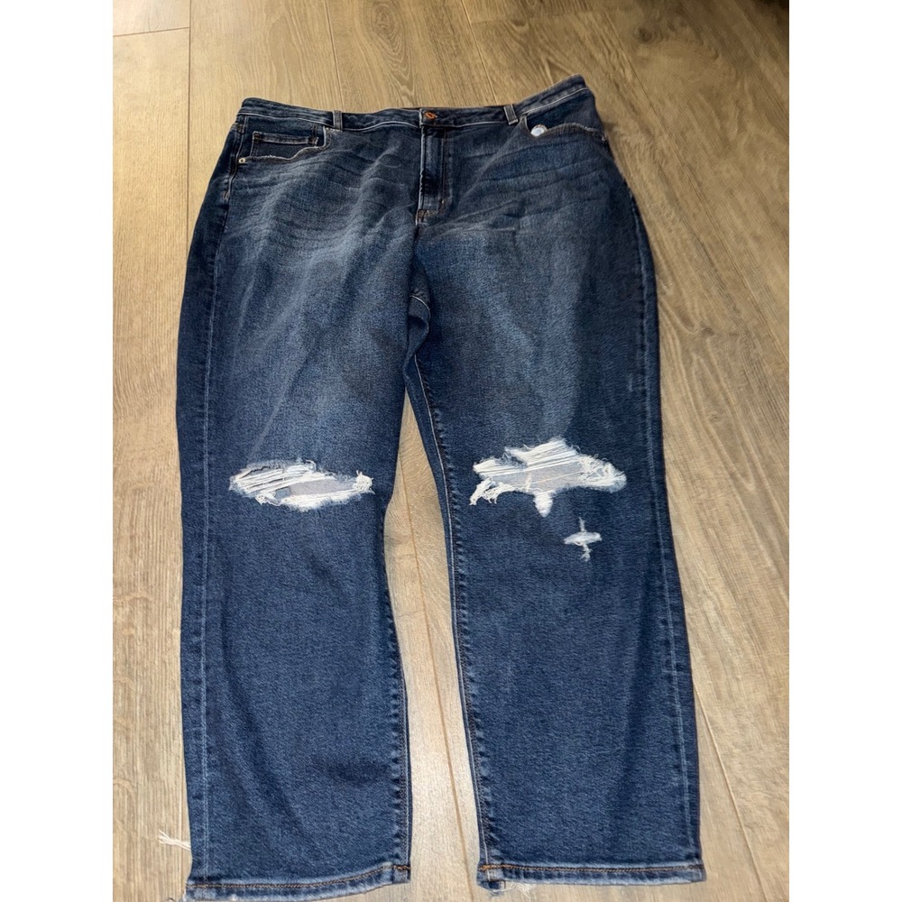 American Eagle Mom Jeans Womens 22 Distressed High Rise Stretch Medium Wash Blue